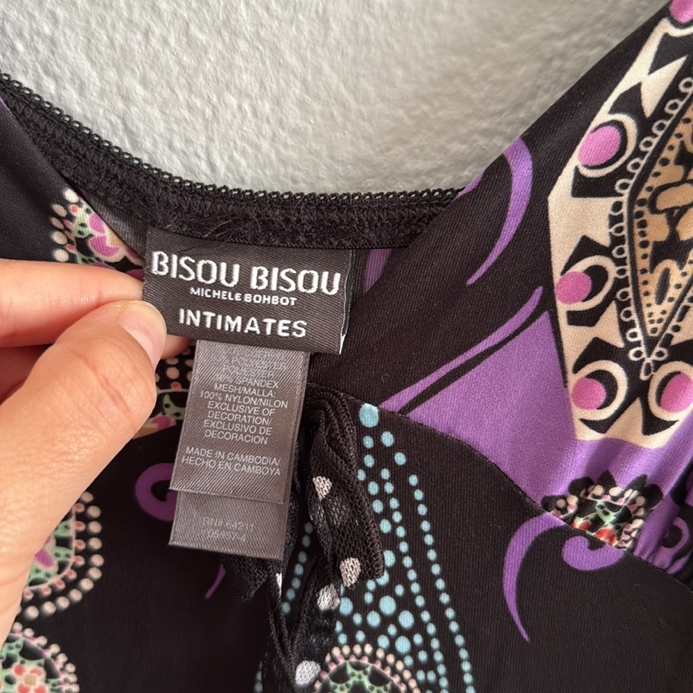 Bisou Bisou by Michele Bohbot Women’s Purple Black Printed Slip Dress XS - Picture 7 of 8